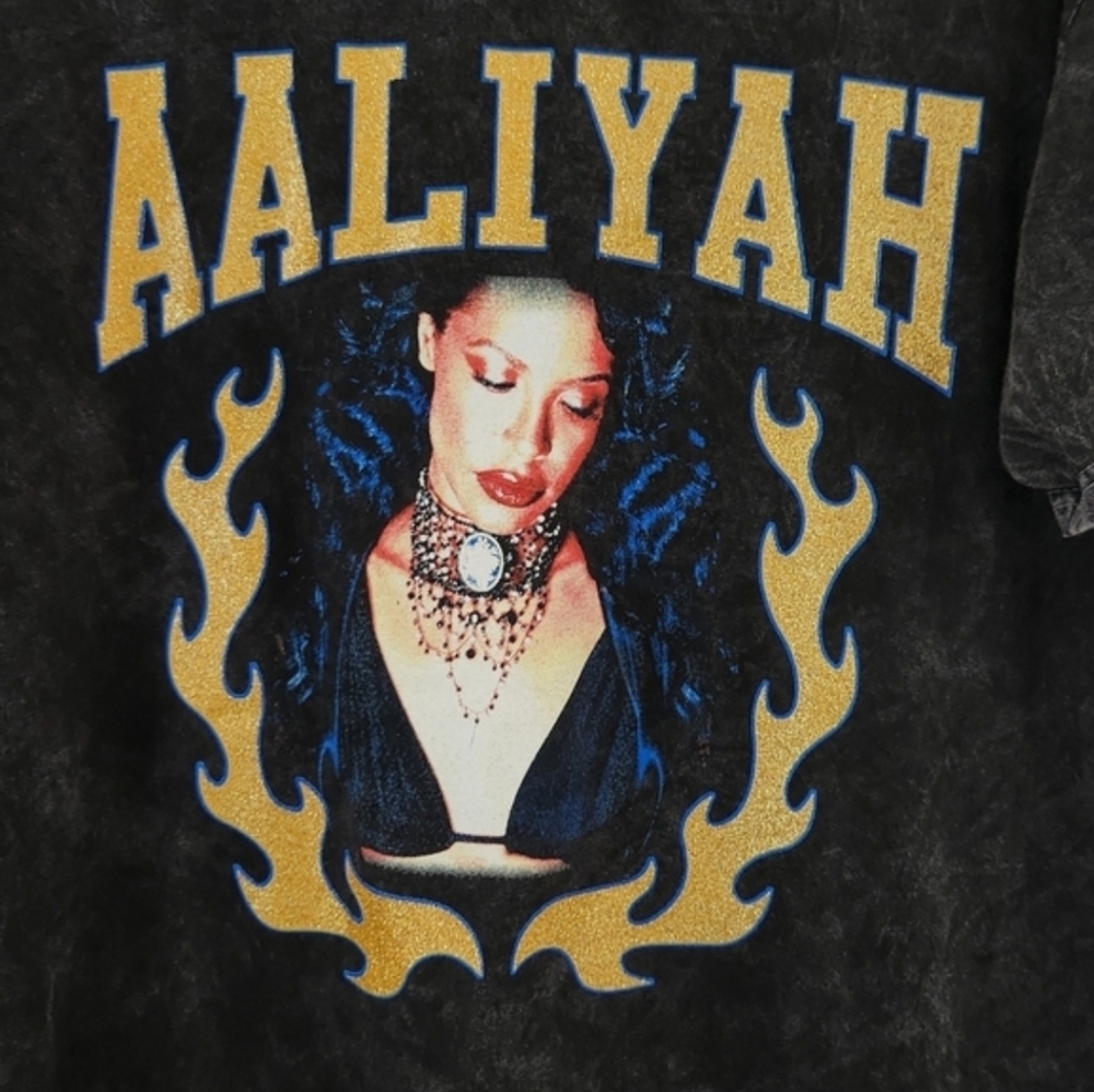 Aaliyah R&B Graphic TShirt Charcoal Grey Mineral Wash Size Medium Unisex - Picture 3 of 14